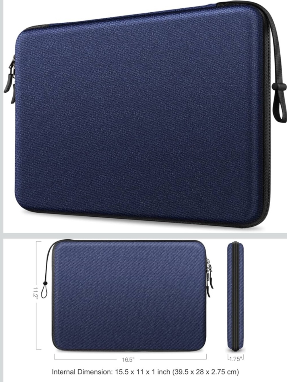Finpac 15.5” x 11” Hard Blue Zippered Laptop Sleeve Case